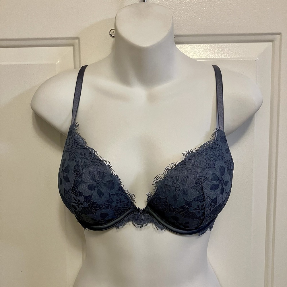Victoria's Secret Women's Dream Angels Push Up Bra 32D Dusty Blue Floral Lace